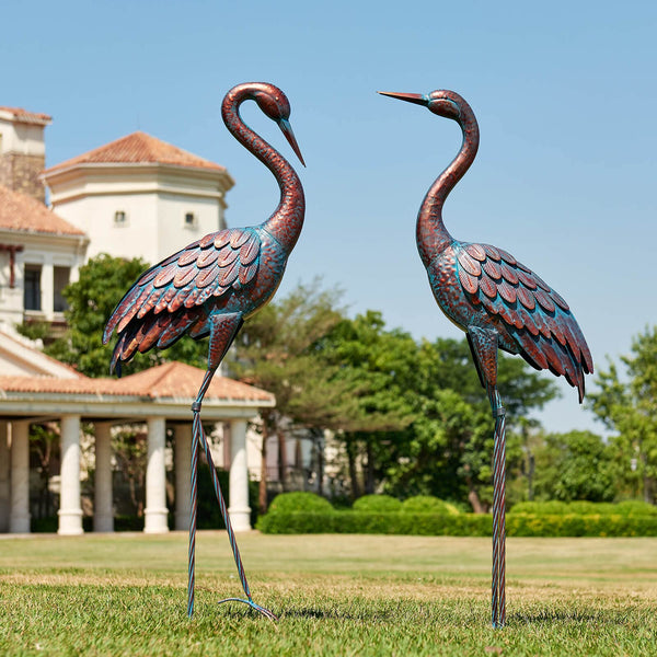 Metal Crane Garden Statues – Outdoor Heron Sculptures, Set of 2