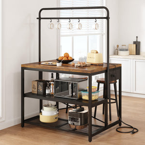 Kitchen Island with Storage & Bakers Rack