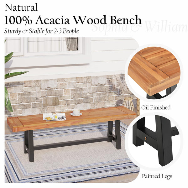 63" Acacia Wood Outdoor Bench