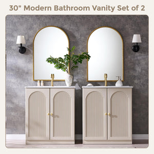 30 Inch Arched Fluted Bathroom Vanity with Ceramic Sink