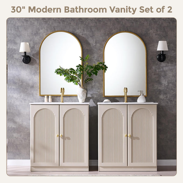 30 Inch Arched Fluted Bathroom Vanity with Ceramic Sink