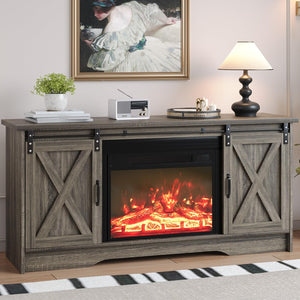 Farmhouse Fireplace TV Stand with Sliding Barn Door for 65" TVs