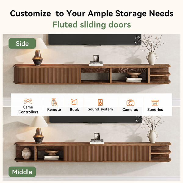 71" Floating TV Stand with Fluted Doors