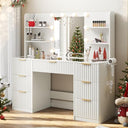 47" Fluted Makeup Vanity Desk with Mirror & LED Lights