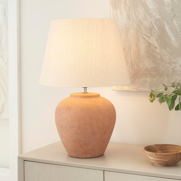 Rustic Terracotta Ceramic Table Lamp with Fabric Shade