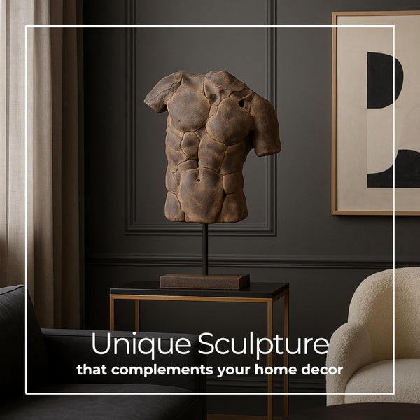 Modern Cracked Male Torso Sculpture – Polyresin Statue – 15"x9"x25"