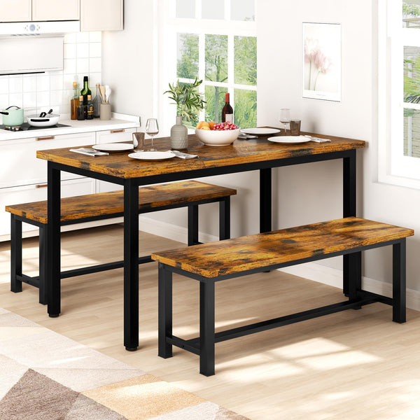 Dining Bench Set of 2 – Steel Frame & Wood Seat