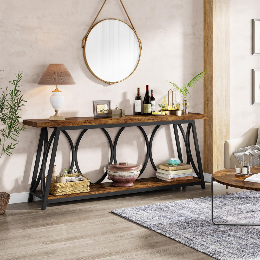70.9" Industrial Console Table with 2-Tier Storage Shelf