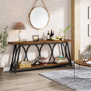 70.9" Industrial Console Table with 2-Tier Storage Shelf