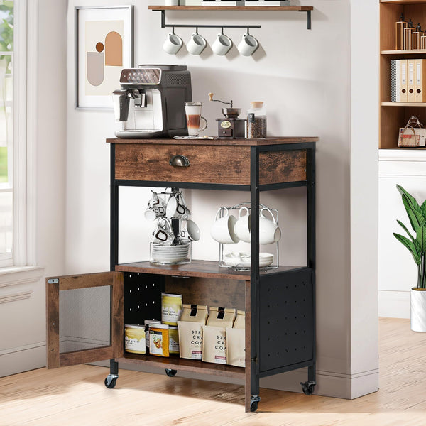 Industrial Coffee Bar Cart with Storage