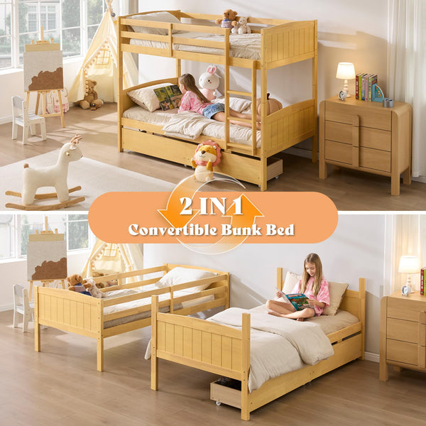 Twin Over Twin Bunk Bed with Storage Drawers