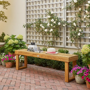 Acacia Wood Outdoor Bench with Slatted Seat