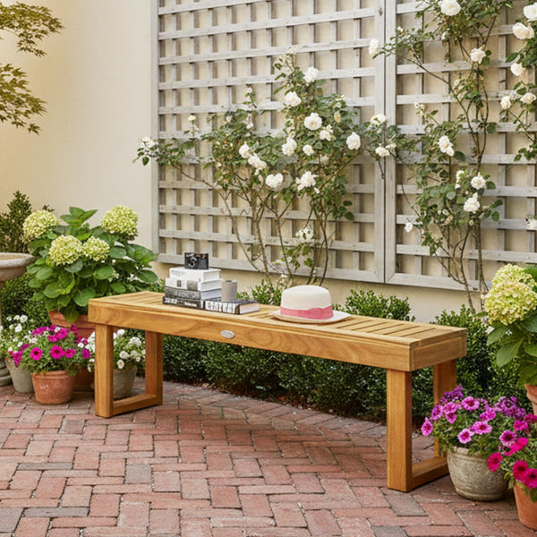 Acacia Wood Outdoor Bench with Slatted Seat