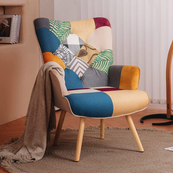 Plaid High Back Accent Chair with Adjustable Feet