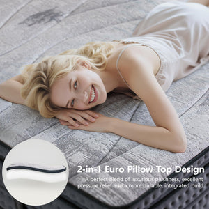 14-Inch Euro Top Hybrid Mattress – Gel Memory Foam & Pocket Springs