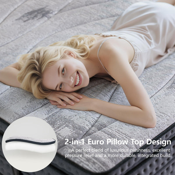 14-Inch Euro Top Hybrid Mattress – Gel Memory Foam & Pocket Springs