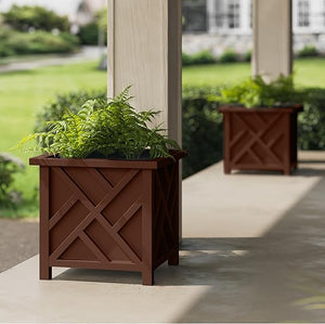Large Square Outdoor Planter Box 2-Pack – 15.5" Lattice Design Flower Pots