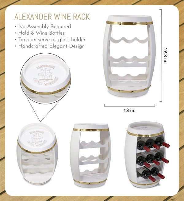 Barrel Wine Rack – 8-Bottle Wooden Freestanding Holder