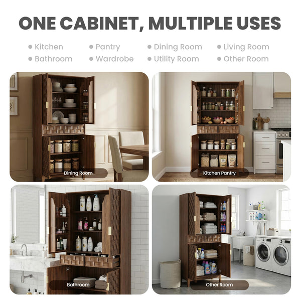 71" Tall Pantry Cabinet with Doors, Drawers & Adjustable Shelves