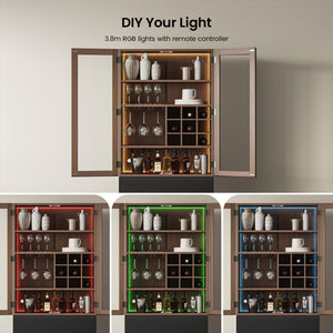 71" Tall Display China Cabinet with RGB LED & Glass Doors – Walnut
