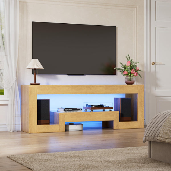 54" Wood TV Stand with LED Lights for 65 Inch TVs