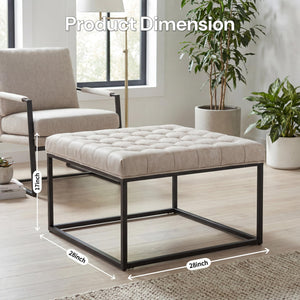 Square Tufted Ottoman with Metal Base