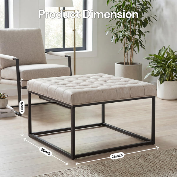 Square Tufted Ottoman with Metal Base