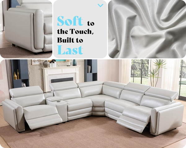129-Inch Power Recliner Sectional Sofa with Console & Speakers