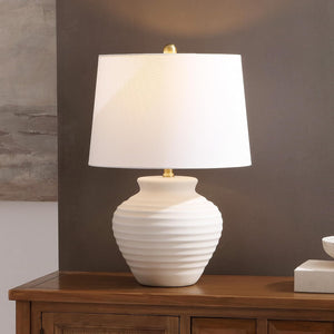 Rustic Farmhouse Ceramic Table Lamp with Drum Shade
