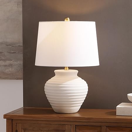 Dark Brown Ceramic Table Lamp with Fabric Shade