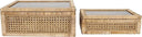 Rattan & Wood Display Boxes with Glass Top – Set of 2