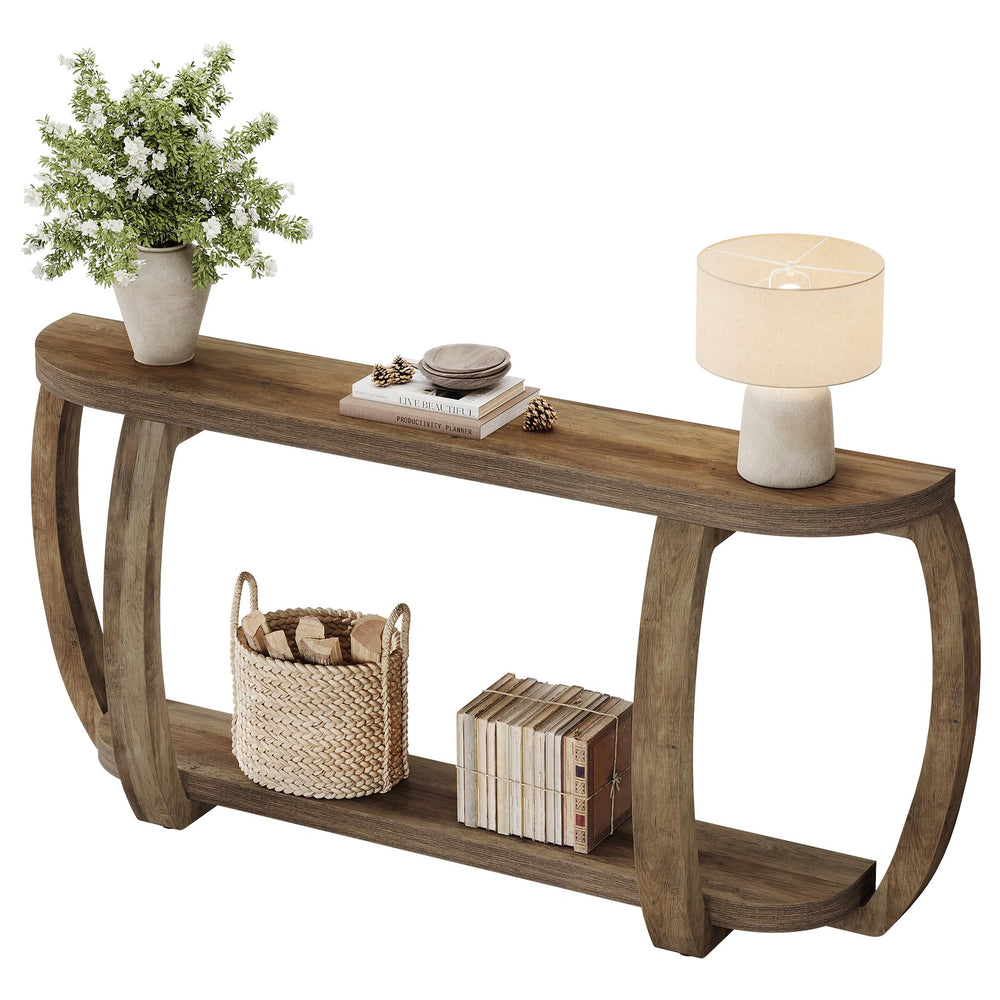 63-Inch Curved Console Table with Open Shelf