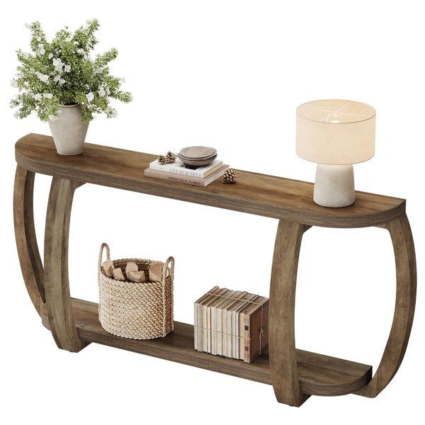 63-Inch Curved Console Table with Open Shelf