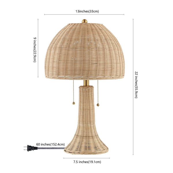 Bohemian Rustic Rattan LED Table Lamp 22"