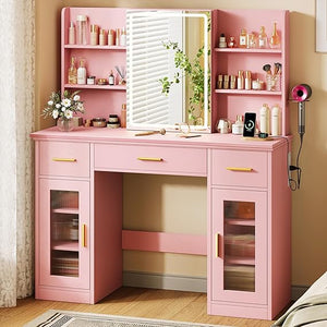 Vanity Desk with Mirror, Lights & Storage