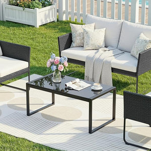Rectangle Tempered Glass Coffee Table with Galvanized Steel Frame
