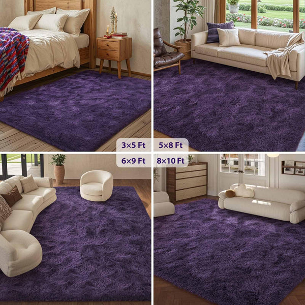 6x9 Fluffy Purple Shaggy Area Rug – Non-Slip Plush Indoor Carpet