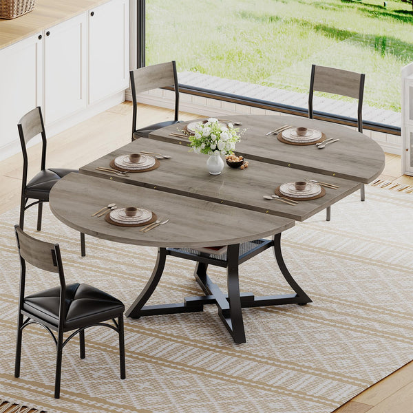 Round Extendable Dining Table Set for 4–8 with Cushion Chairs