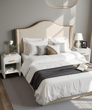 Fluted Nightstand with Drawer and Open Shelf – White & Gold