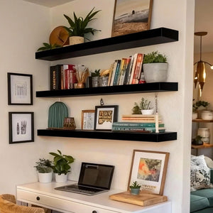 Black Floating Shelves for Wall 36 Inch – Set of 3 with Invisible Brackets