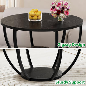 Round Coffee Table 2-Tier with Storage Shelf