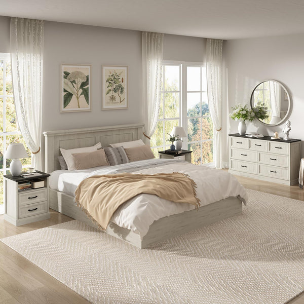 Farmhouse Dresser & Nightstand Set 3-Piece with 7 Drawers