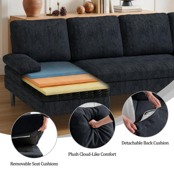 U-Shaped Sectional Sofa with Double Chaise Lounge, 101" Chenille 4-Seat Couch