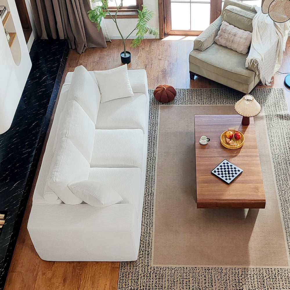 3-Seater Boneless Cloud Sofa with Corduroy Cover – Beige
