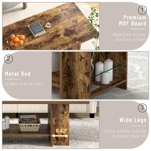 Rustic 2-Tier Coffee Table with Storage Shelves