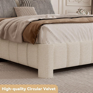 Queen Bed Frame with Adjustable Headboard & Boucle Upholstery