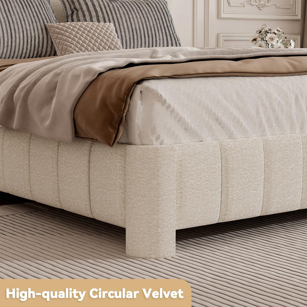 Queen Bed Frame with Adjustable Headboard & Boucle Upholstery
