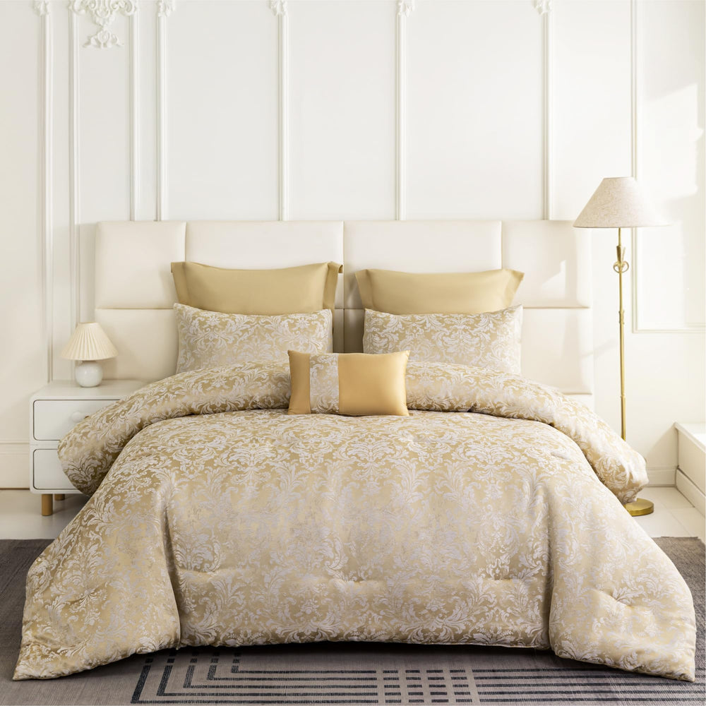 6-Piece Jacquard Comforter Set – All-Season Bedding with Euro Shams & Throw Pillow