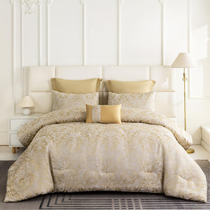 6-Piece Jacquard Comforter Set – All-Season Bedding with Euro Shams & Throw Pillow