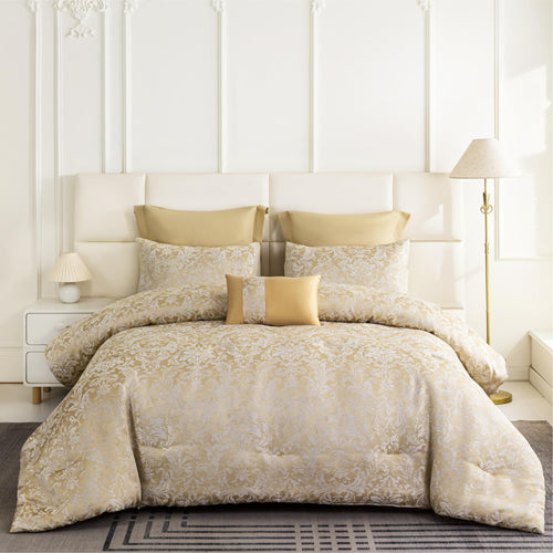 6-Piece Jacquard Comforter Set – All-Season Bedding with Euro Shams & Throw Pillow